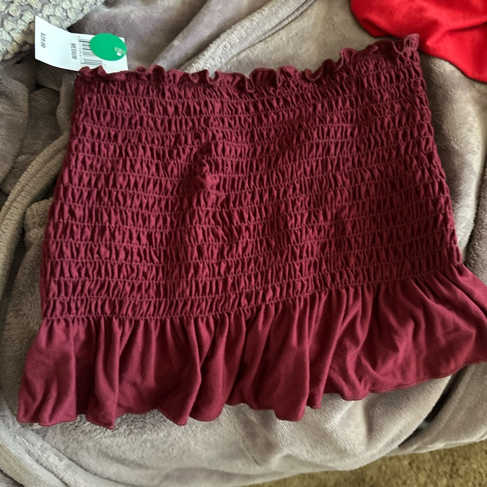 Elegant Burgundy Ruffled tube top - Picture 1 of 1